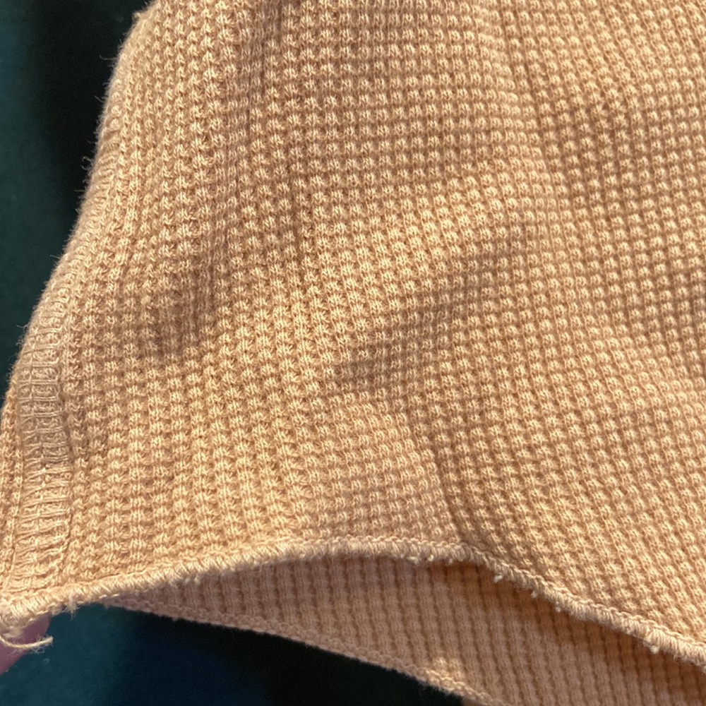 MATE THE LABEL THE HARPER HENLEY OCHRE YELLOW GOLD WAFFLE KNIT THERMAL TOP L - Picture 7 of 10